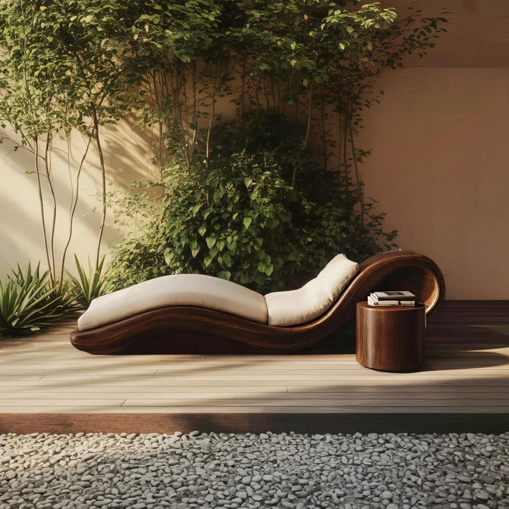 Mid Century Modern Wooden Daybed, Handcrafted Outdoor Patio Solid Wood Lounge Sofa Bed Bench for Backyard Garden Porch Design