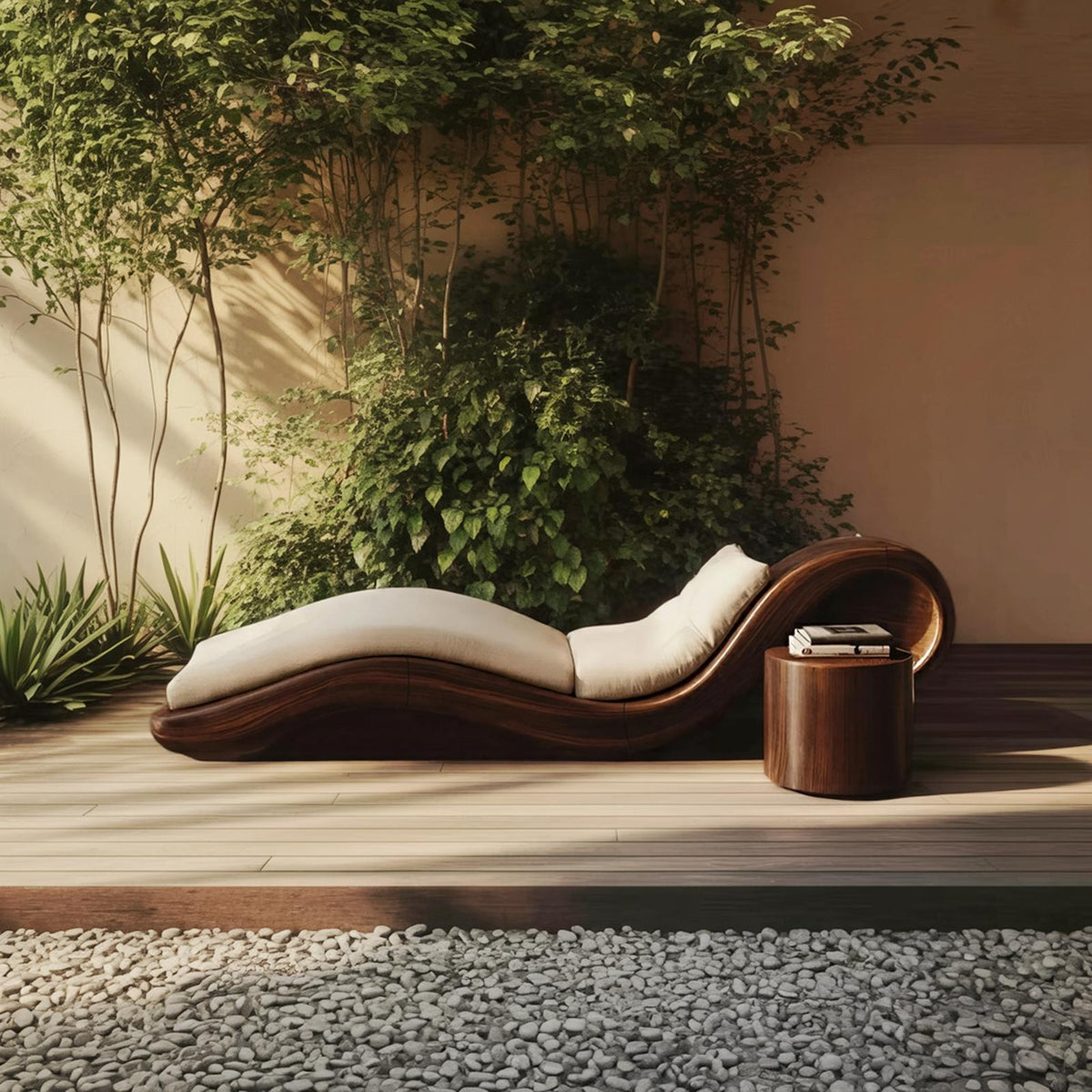 Mid Century Modern Wooden Daybed, Handcrafted Outdoor Patio Solid Wood Lounge Sofa Bed Bench for Backyard Garden Porch Design