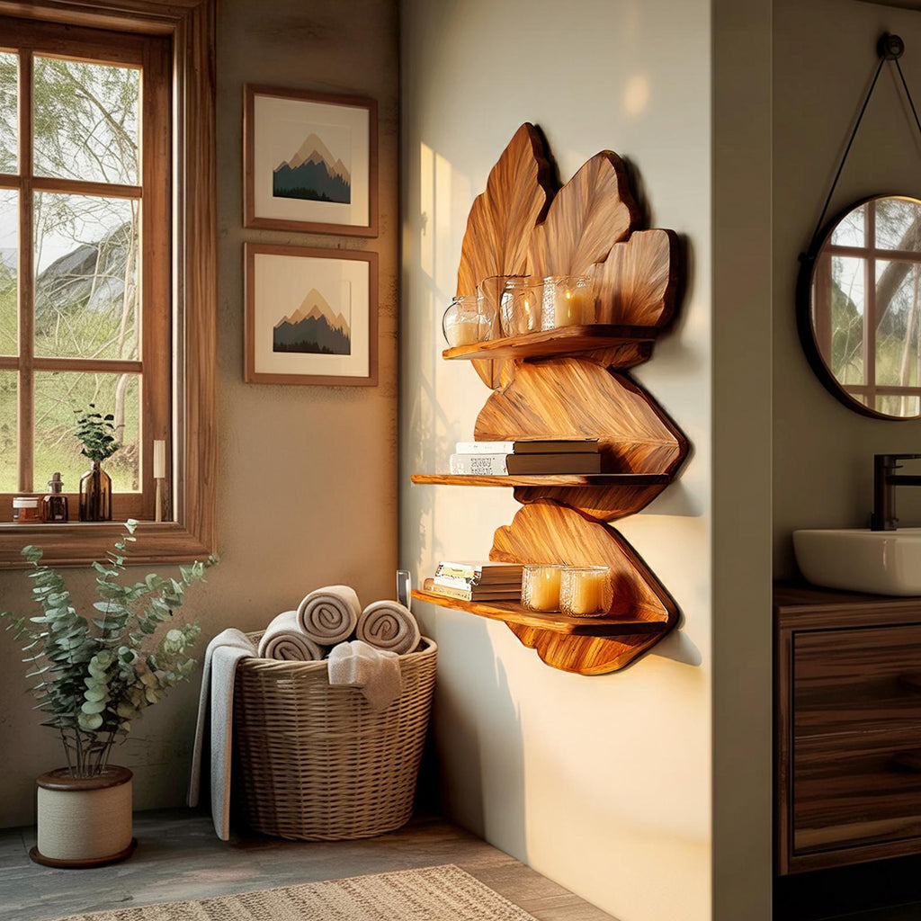 Modern Live Edge Floating Shelf, Rustic Wood Wall Mounted Display Rack for Bedroom Decor & Storage