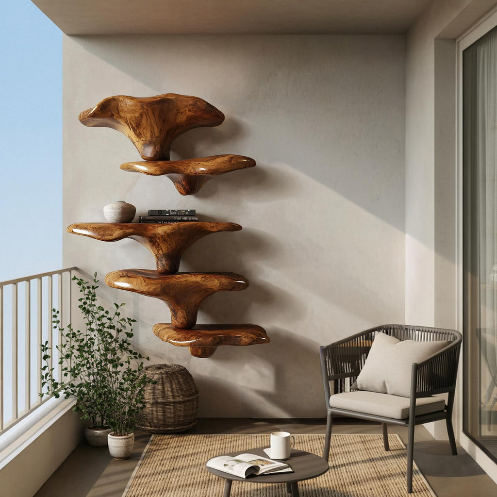 Mid Century Wooden Mushroom Shelf For Living Room Furniture Decor
