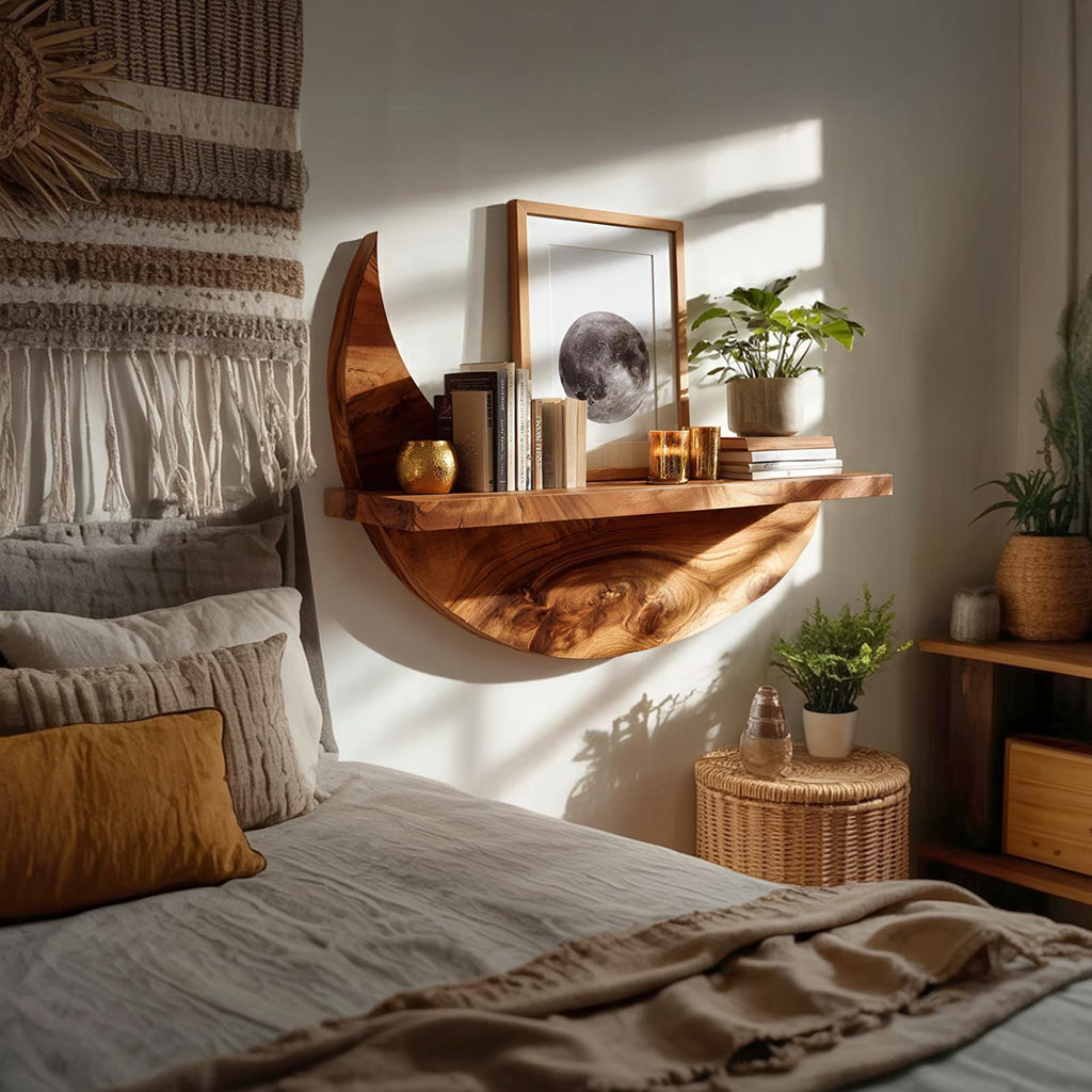 Handcrafted Rustic Wooden Wall Mount Shelf, Live Edge Floating Display Rack for Entryway Storage & Home Decor