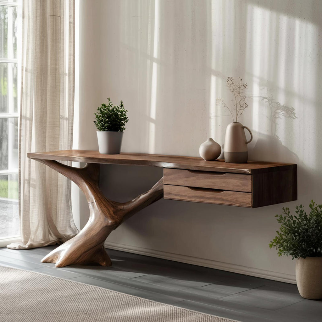 Handcrafted Wooden Console Table, Rustic Solid Wood Entryway Sofa Table, Modern Foyer Hallway Accent Furniture with Slim Base