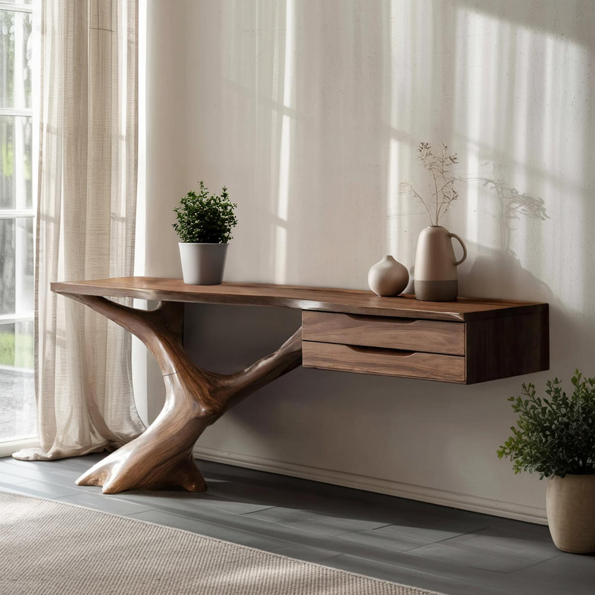 Handcrafted Wooden Console Table, Rustic Solid Wood Entryway Sofa Table, Modern Foyer Hallway Accent Furniture with Slim Base