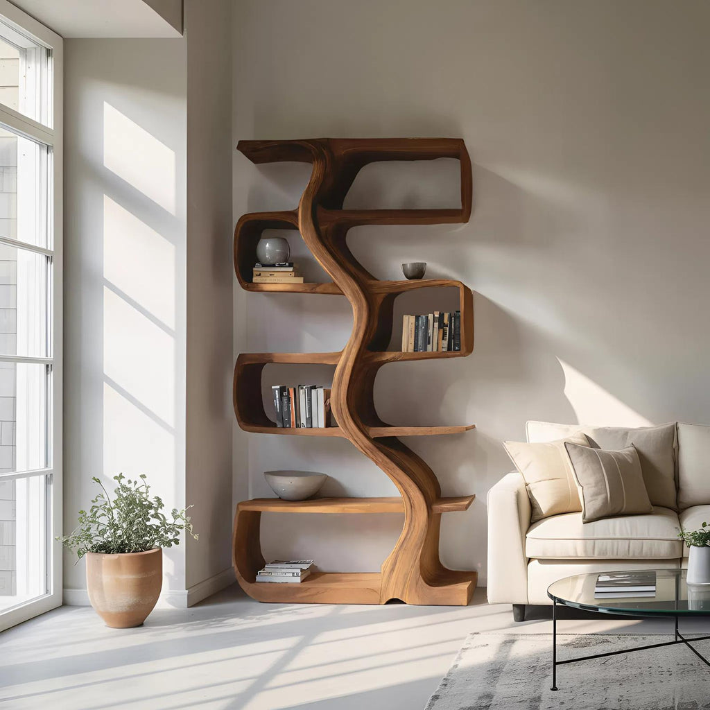 Organic Sculptural Bookshelf With Wavy Design For Living Room