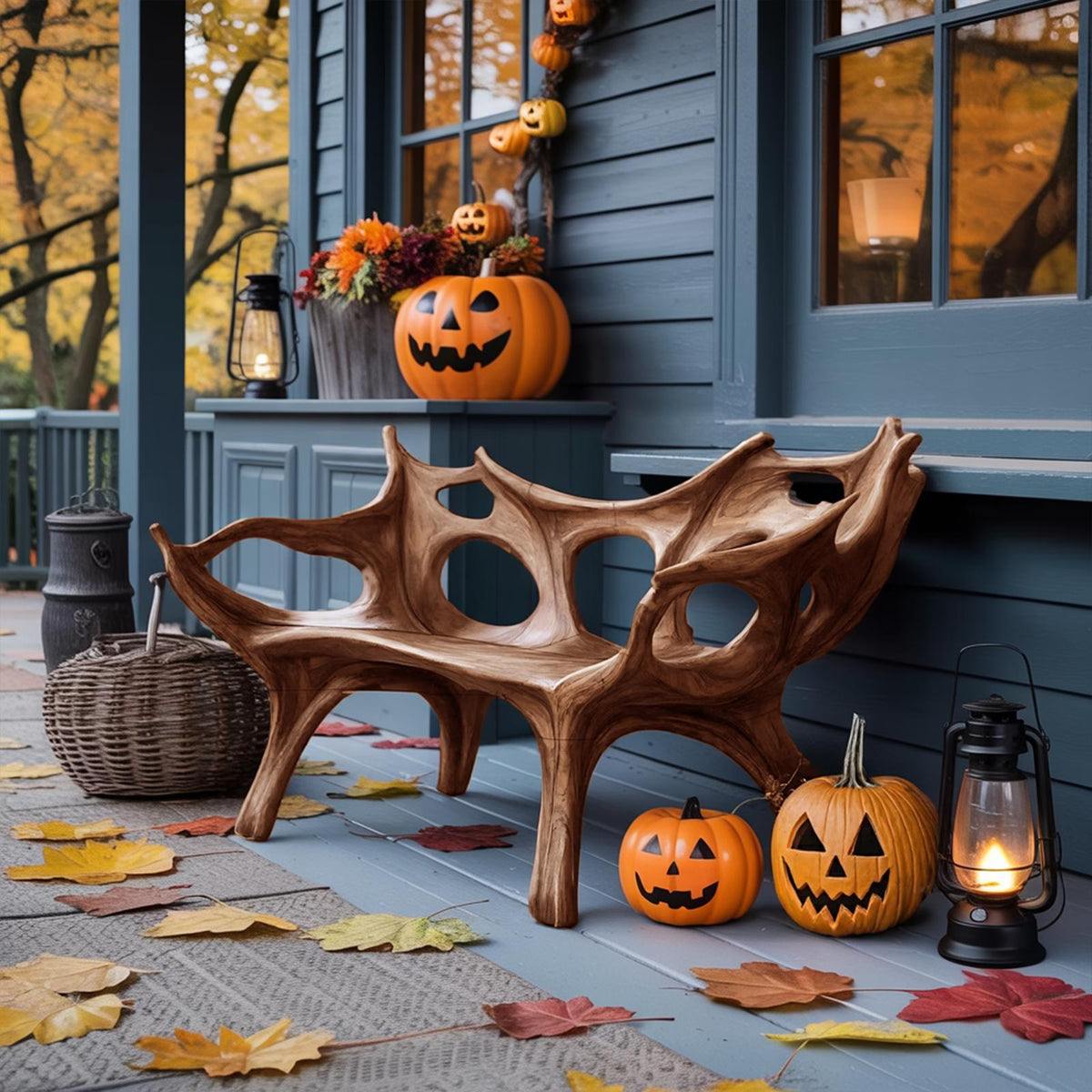 Spry Interior Mid Century Halloween Patio Chair, Unique Handcrafted Solid Wood Outdoor Armchair for Spooky Festive Home Decor, SILDTTNHOB004