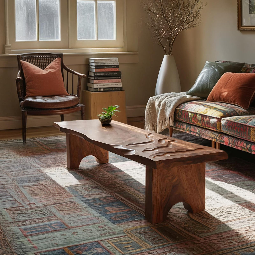 Mid Century Modern Abstract Solid Wood Coffee Table, Unique Handcrafted Organic Shaped Low Center Table for Living Room Entryway, SILDTTRCF097
