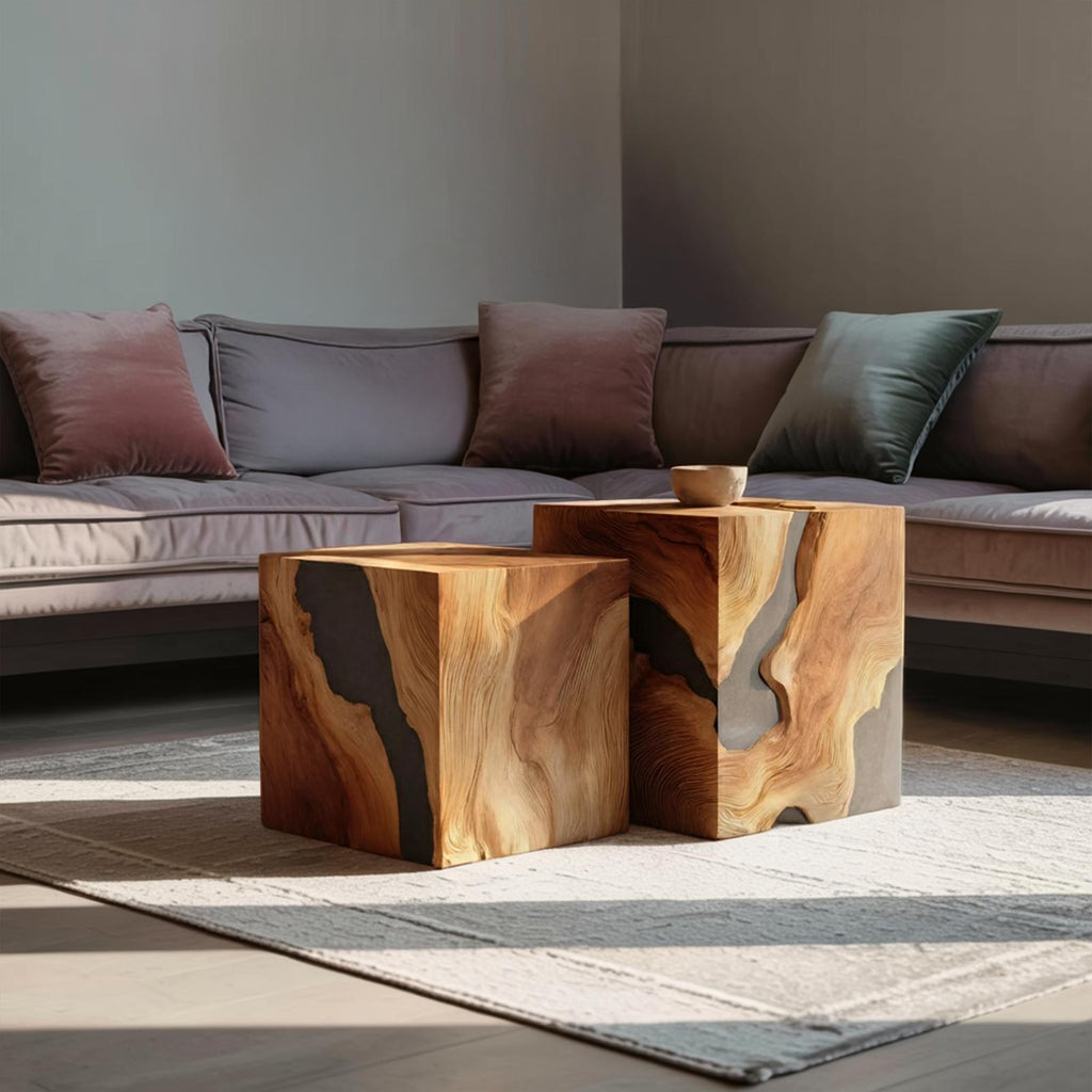 Spry Interior Handcrafted Solid Wood Square Coffee Table, Modern Wood Accent Side Table & Bedside Nightstand for Foyer Decor, SILDTTNCF038