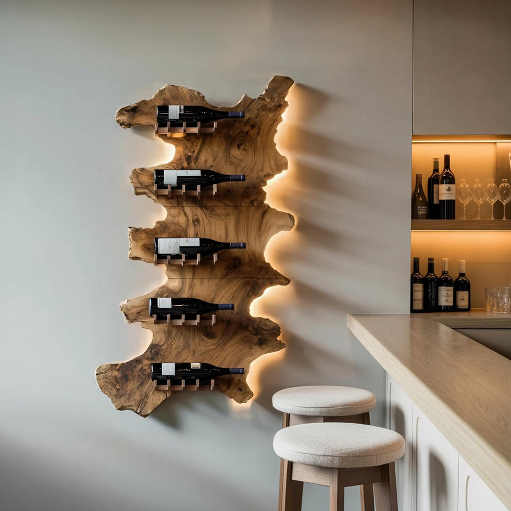 Mid Century Wooden Wine Rack For Bar Decor And Wine Storage