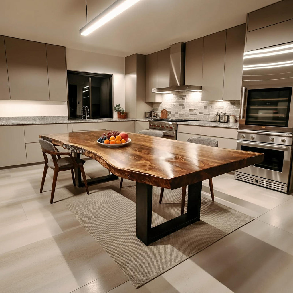 Spry Interior Modern Solid Wood Dining Table with Sleek Edge, Handcrafted Wooden Kitchen Desk & Dining Room Conference Table, SILDTTRDN032