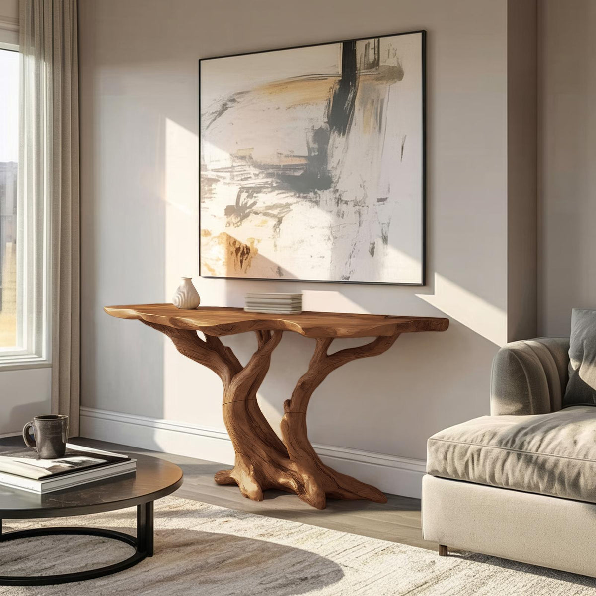 Spry Interior Modern Live Edge Console Table, Solid Wood Entryway Sofa Table for Living Room & Bedroom Decor, SILDTTRCS043
