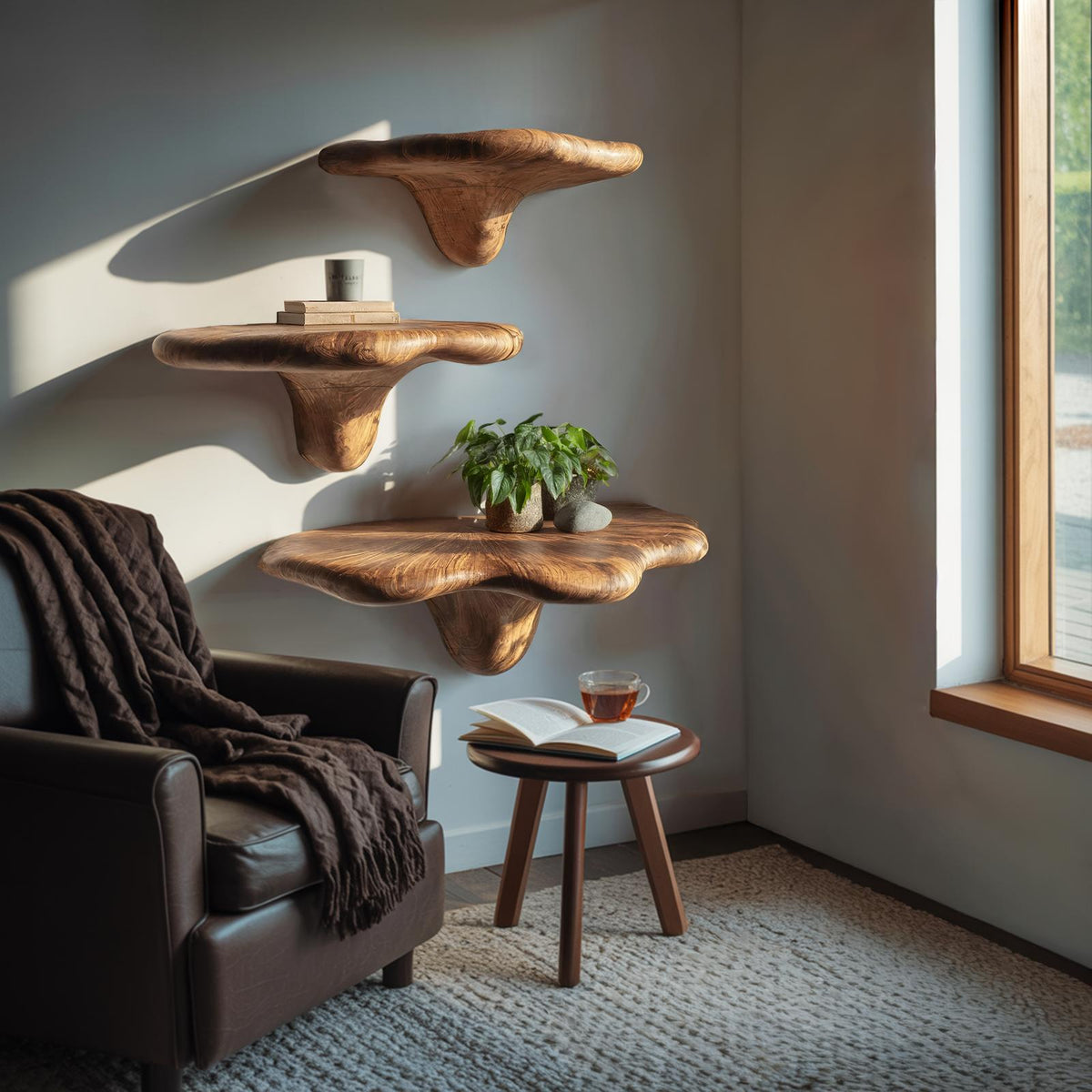 Farmhouse Live Edge Mushroom Shelf For Natural Furniture Decor Style