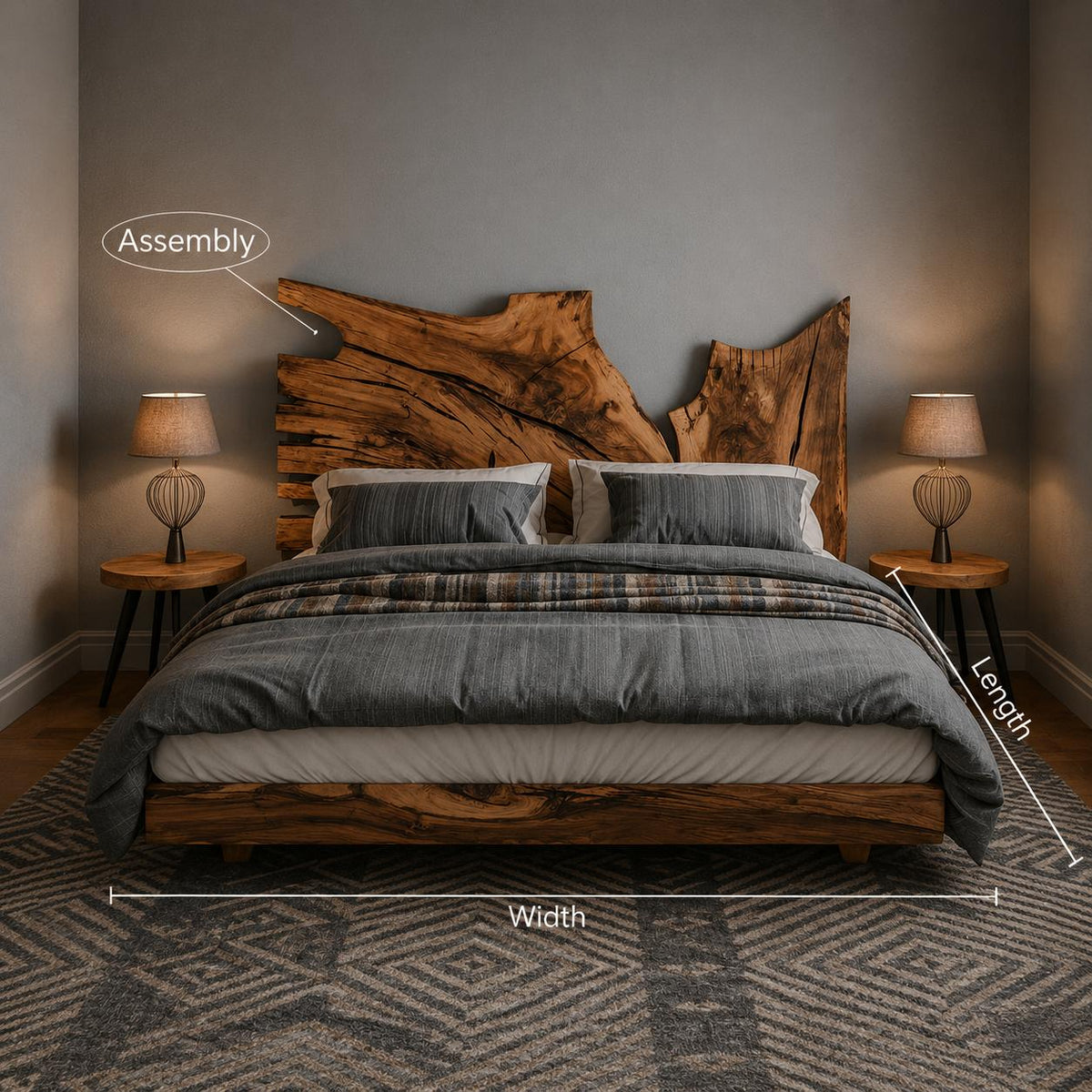 Rustic Live Edge Wood Bed Frame And Headboard For Bedroom