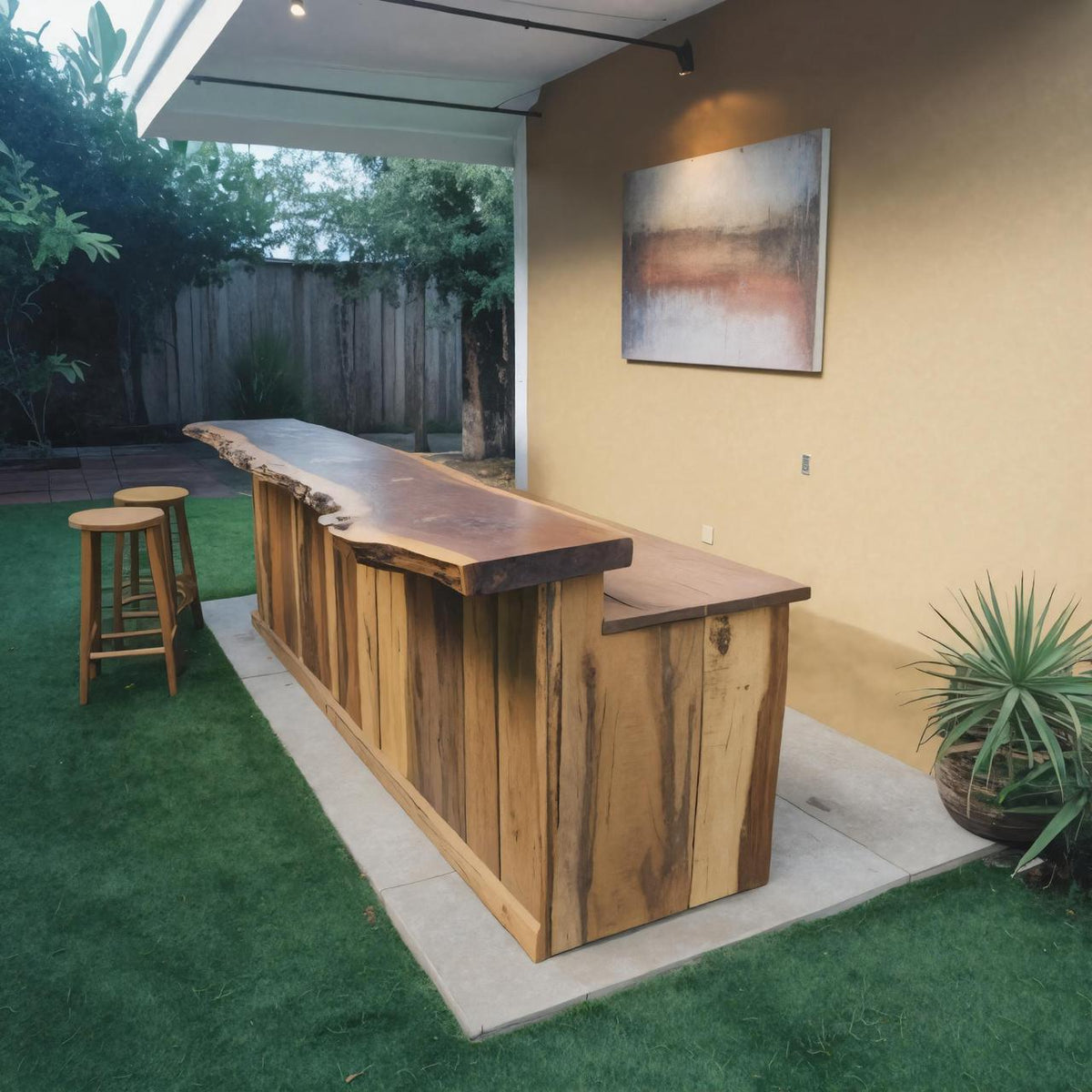 Rustic Live Edge Outdoor Bar Table For Backyard Or Patio