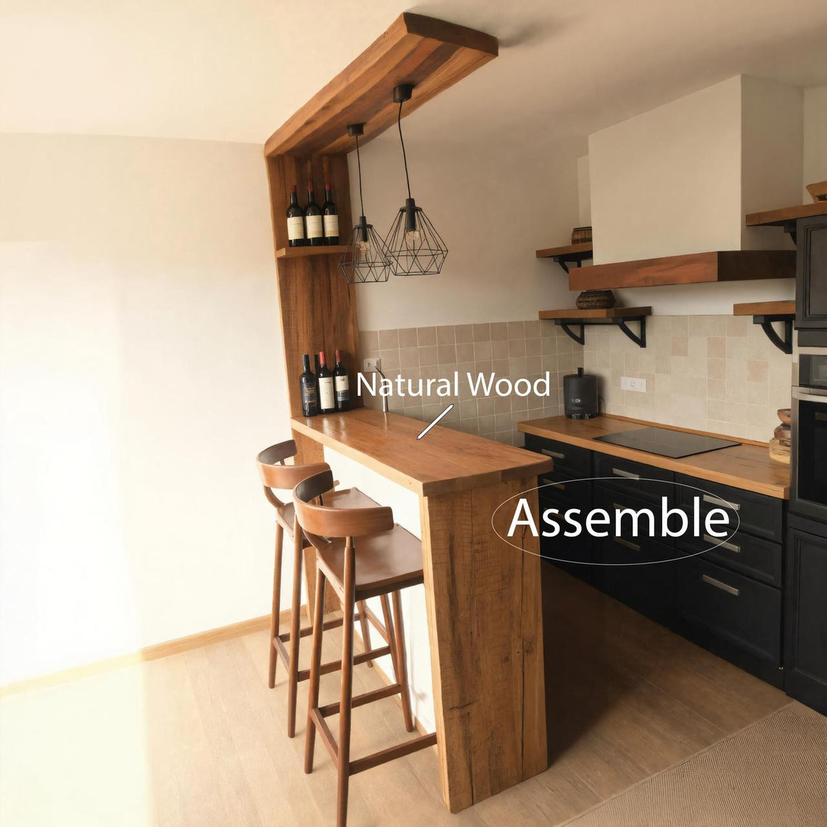 Rustic Kitchen Bar Counter For Farmhouse Or Industrial Style Homes