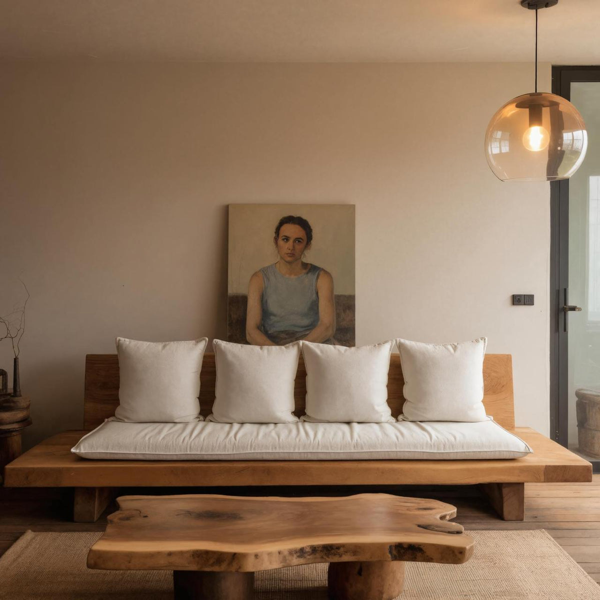 Minimalist Solid Wood Sofa For Living Room Or Studio