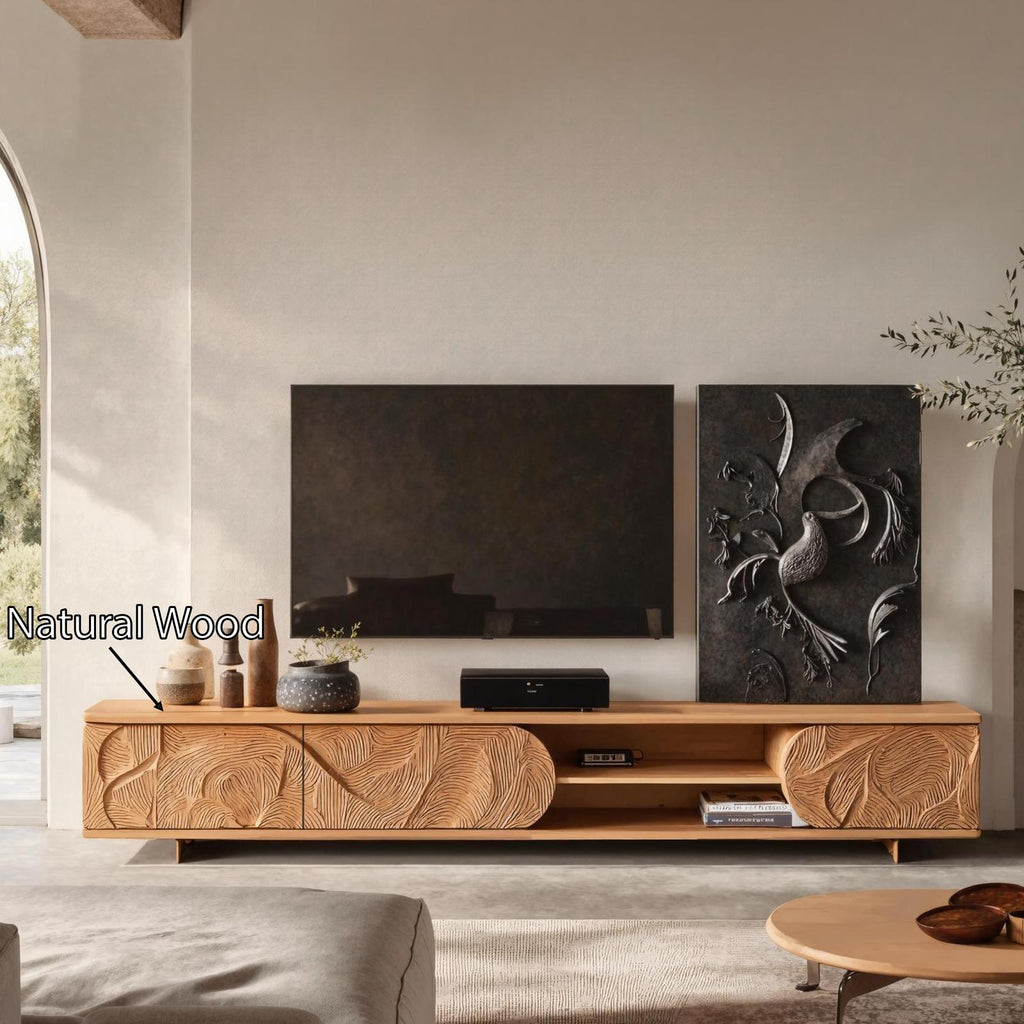 Mid Century Solid Wood TV Stand, Retro Handcrafted Media Console Cabinet & Entertainment Center for Living Room