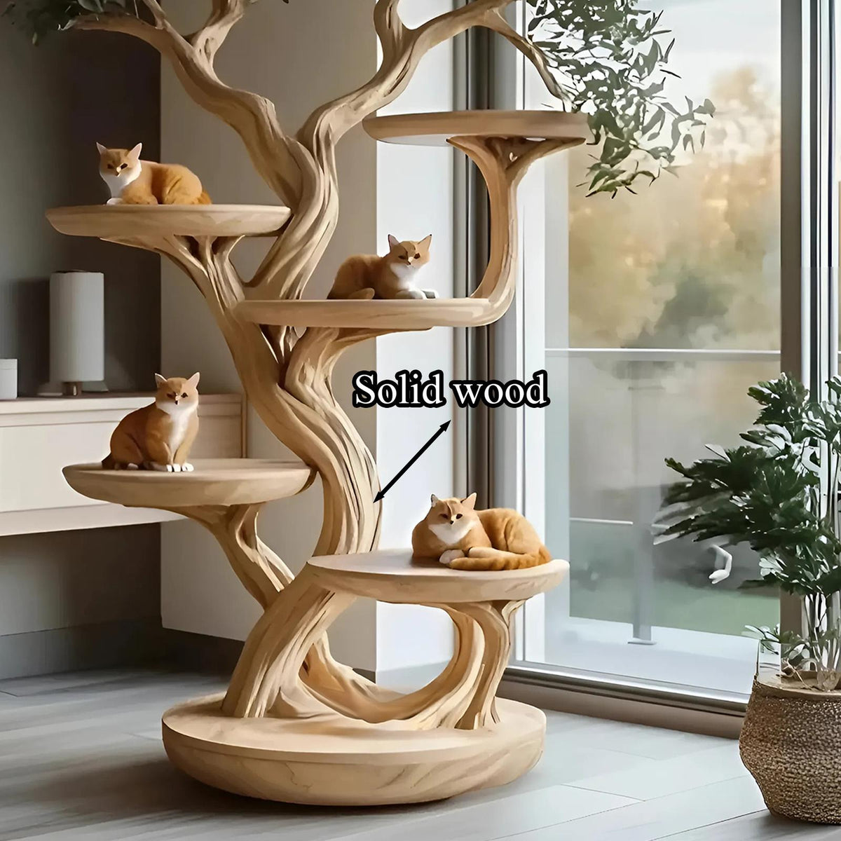 Rustic Solid Wood Cat Tree Handmade Stand Naturally Gift Cat SINLTT015