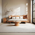 Rustic Solid Wood Sofa with Natural Live Edge Backrest, Handcrafted Wooden Couch for Living Room & Lounge