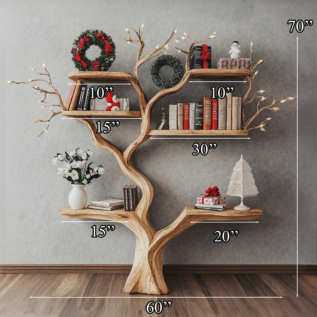 Tree Bookshelf Decor Driftwood Shelf Xmas Floating Bookshelf