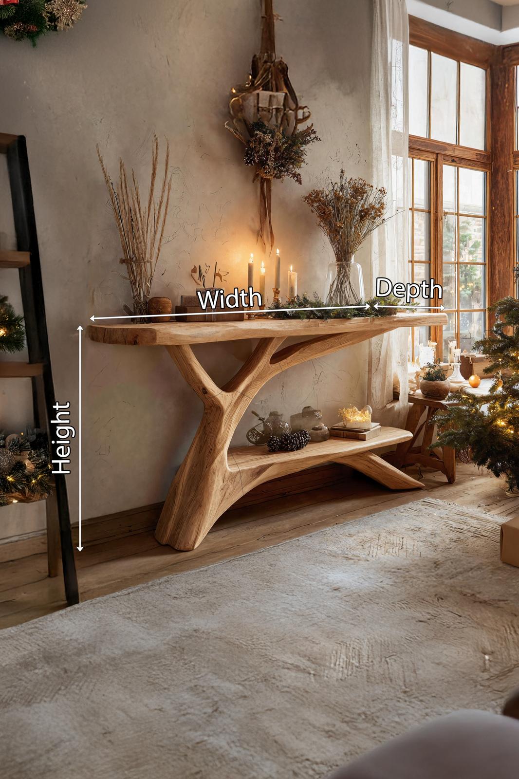 Mid-Century Wooden Console Table, Solid Wood Entryway Foyer Table, Retro Sofa Side display Table