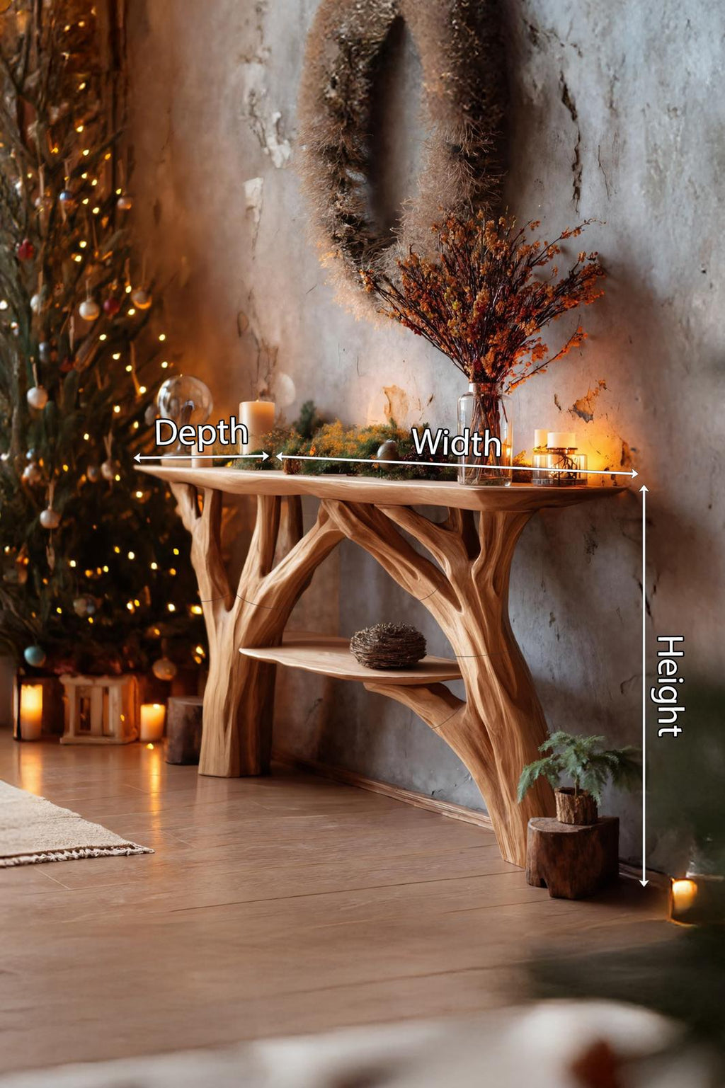 Handcrafted Wooden Console Table, Rustic Solid Timber Entryway Table, Behind Sofa Foyer Table for Living Room