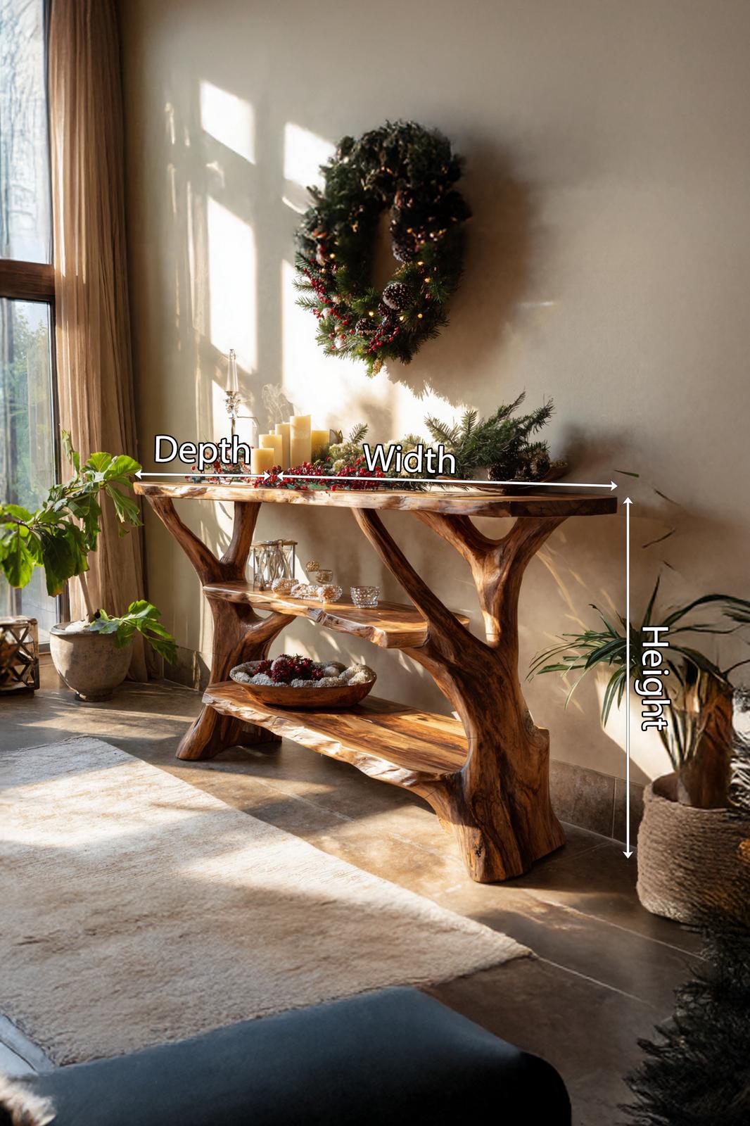 Mid-Century Rustic Live Edge Console Table, Solid Timber Slab Entryway Table, Retro Hallway Sofa Table