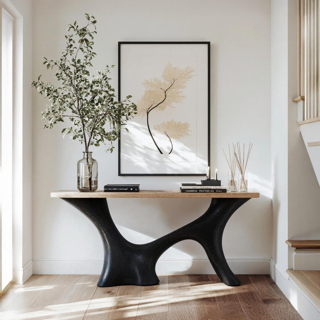 Mid Century Solid Wood Entryway Console Table, Handcrafted Storage Sideboard & Credenza Cabinet for Living Room