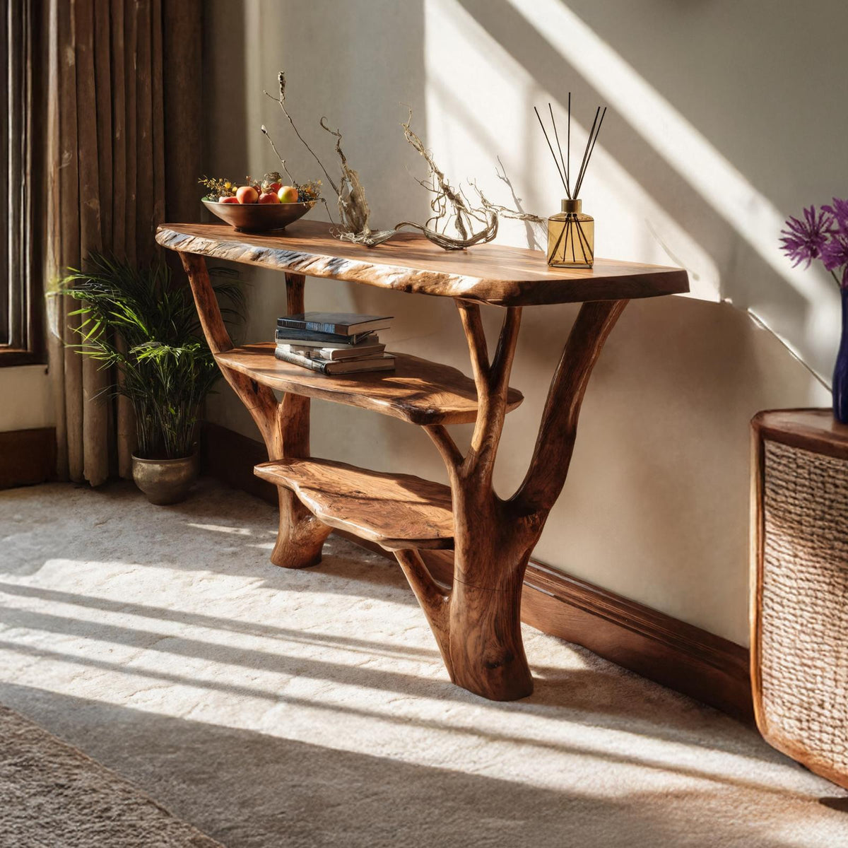 Spry Interior Farmhouse Live Edge Console Table, Solid Wood Slab Entryway Table for Rustic Country Bedroom Decor, SILDTTNCS063
