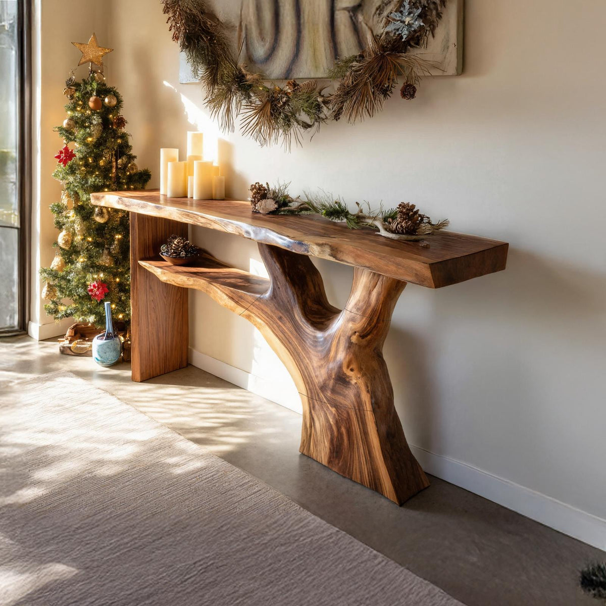 Mid-Century Solid Wood Console Table, Minimalist Hallway Entryway Table, Wooden Behind Sofa Accent Table