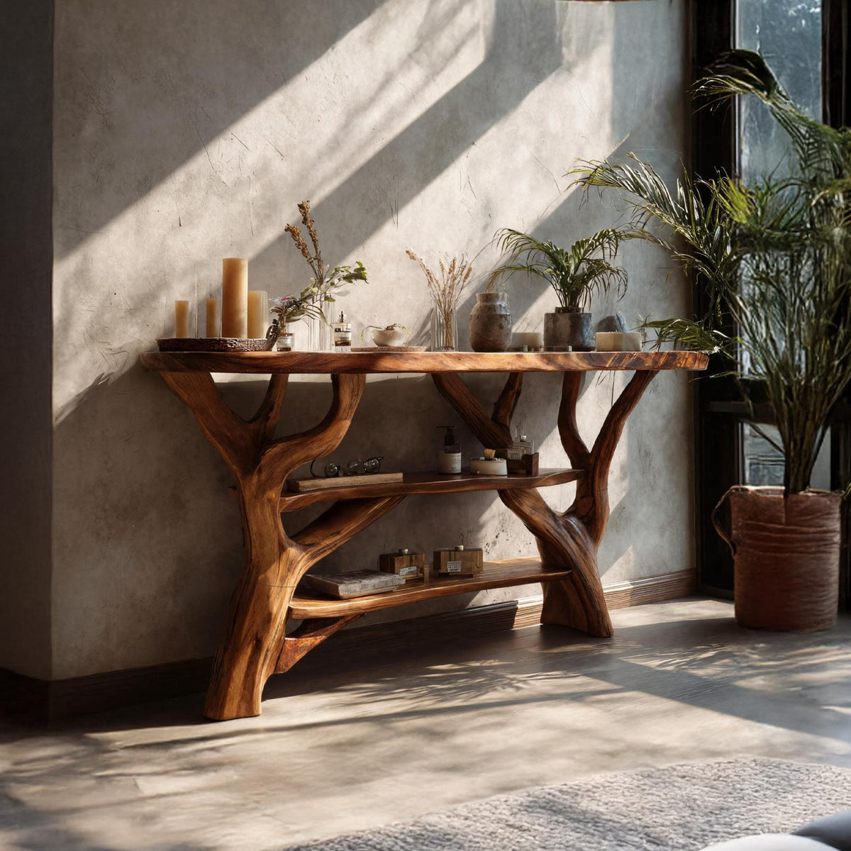 Spry Interior Farmhouse Live Edge Entryway Console Table, Solid Wood Slab Accent Table for Hallway & Bedroom, SILDTTNCS060
