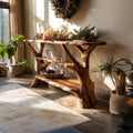 Mid-Century Rustic Live Edge Console Table, Solid Timber Slab Entryway Table, Retro Hallway Sofa Table