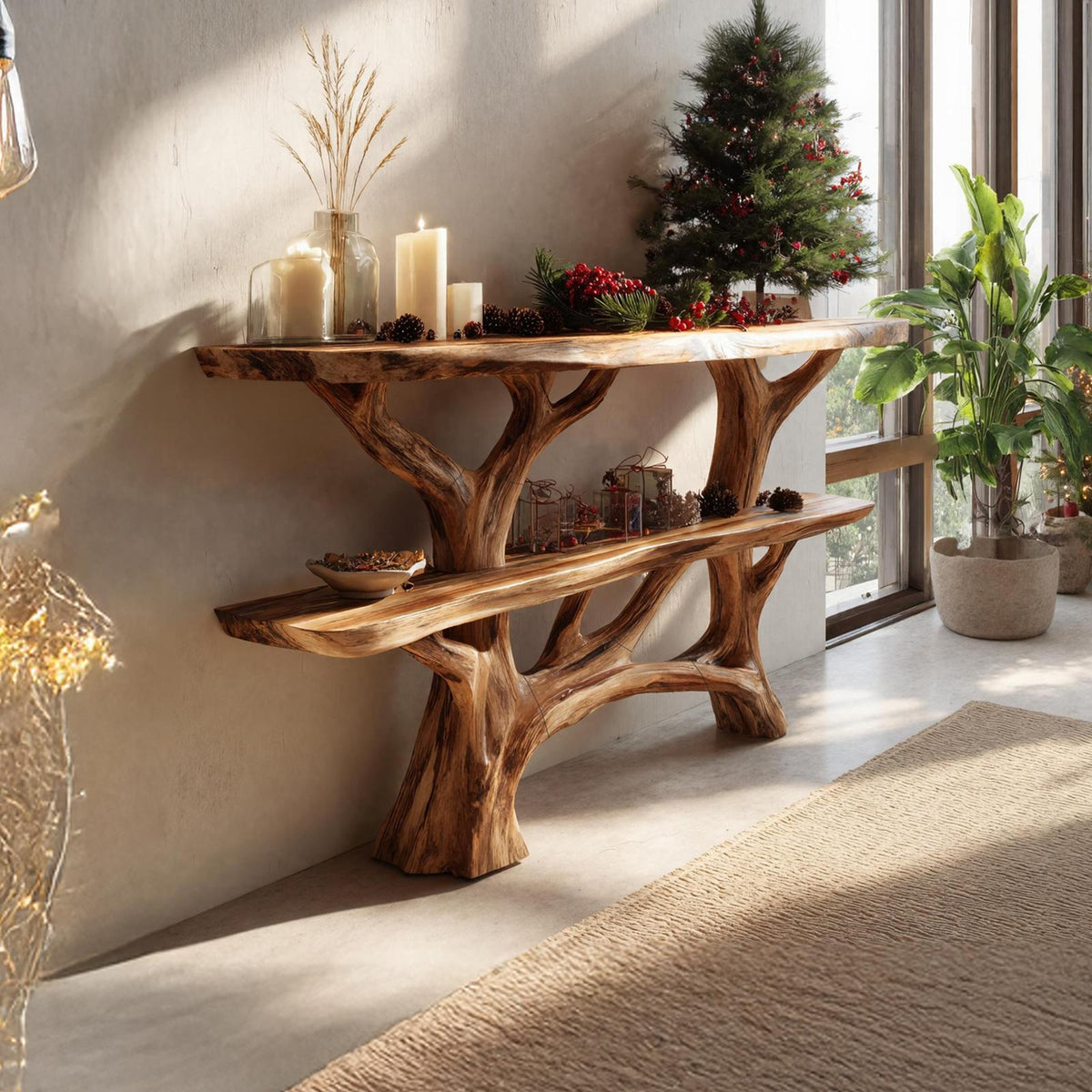 Modern Farmhouse Solid Wood Console Table, Contemporary Entryway Foyer Table, Wooden Behind Sofa Table
