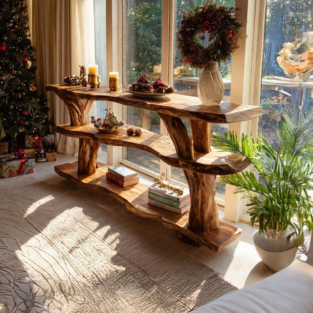 Rustic Live Edge Wooden Console Table, Reclaimed Wood Slab Entryway Table, Foyer Behind Sofa Table