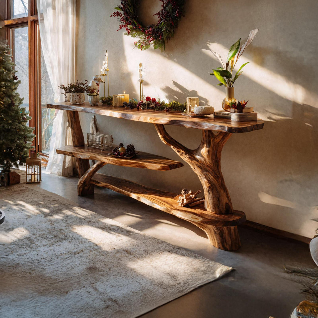 Farmhouse Wooden Console Table, Rustic Solid Wood Entryway Foyer Table, Behind Sofa Table for Living Room