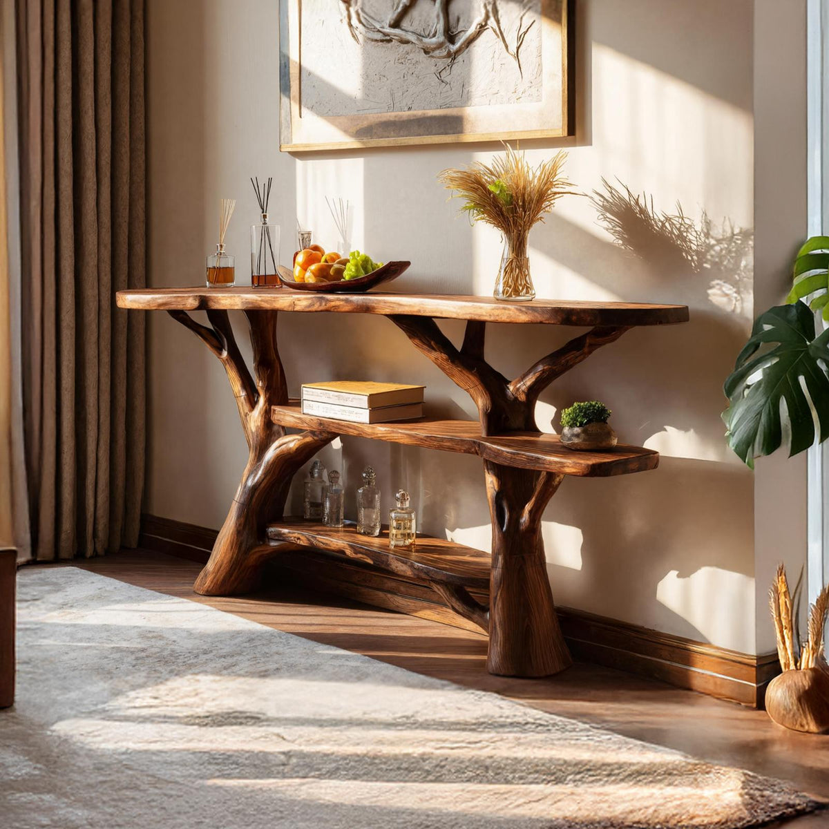 Spry Interior Handcrafted Live Edge Entryway Console Table, Solid Wood Slab Accent Table for Hallway & Bedroom, SILDTTNCS064