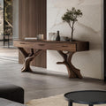 Farmhouse Solid Wood Dressing Table for Bedroom, Rustic Wooden Makeup Table with Storage, Model