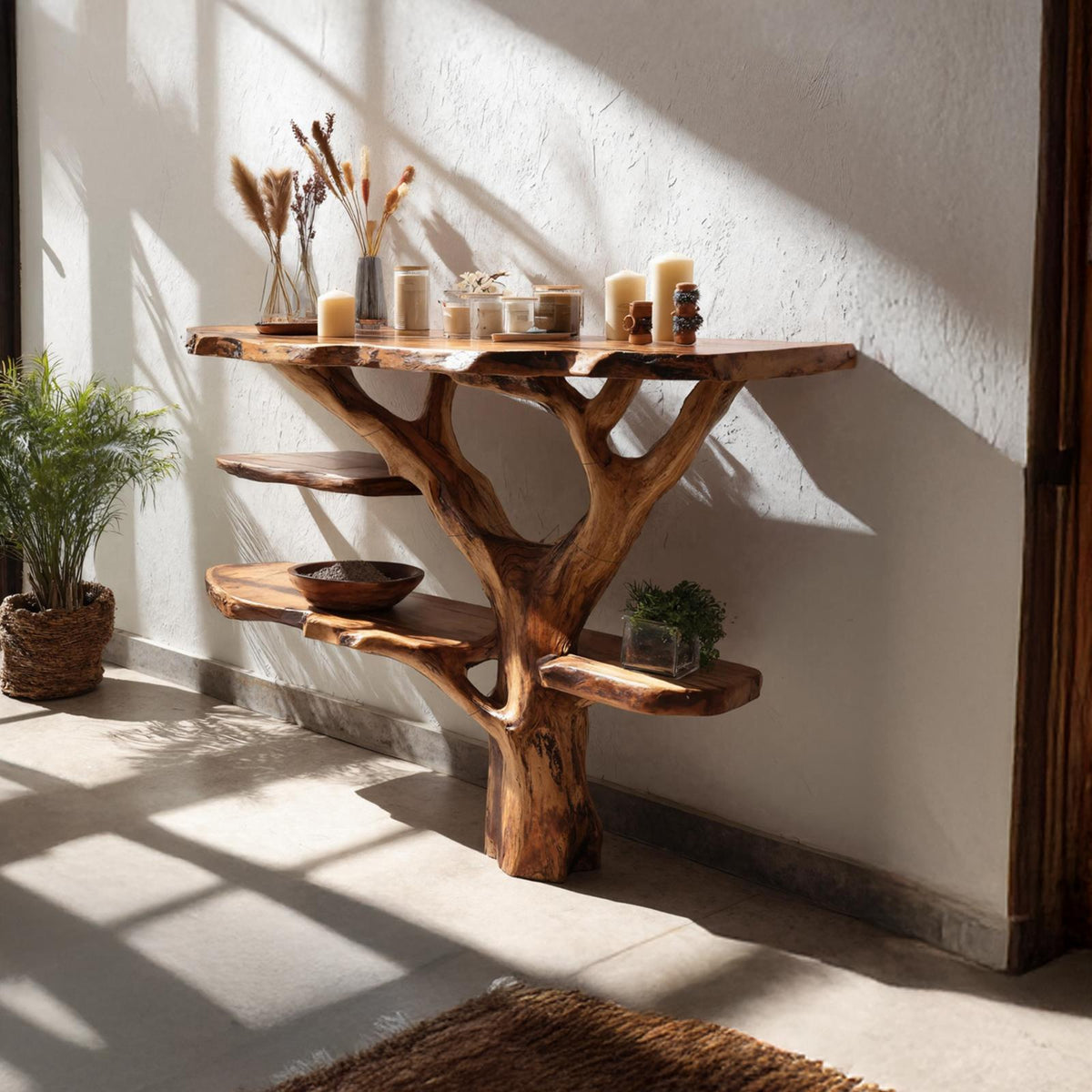 Spry Interior Handcrafted Live Edge Console Table, Solid Wood Slab Entryway Accent Table for Modern Home Decor, SILDTTNCS052