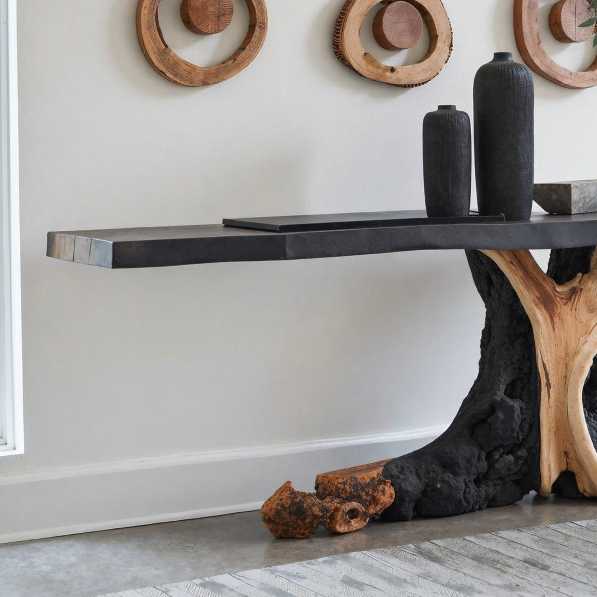 Live Edge Cantilevered Console Table, Handcrafted Solid Wood Entryway Sofa Accent Table for Hallway