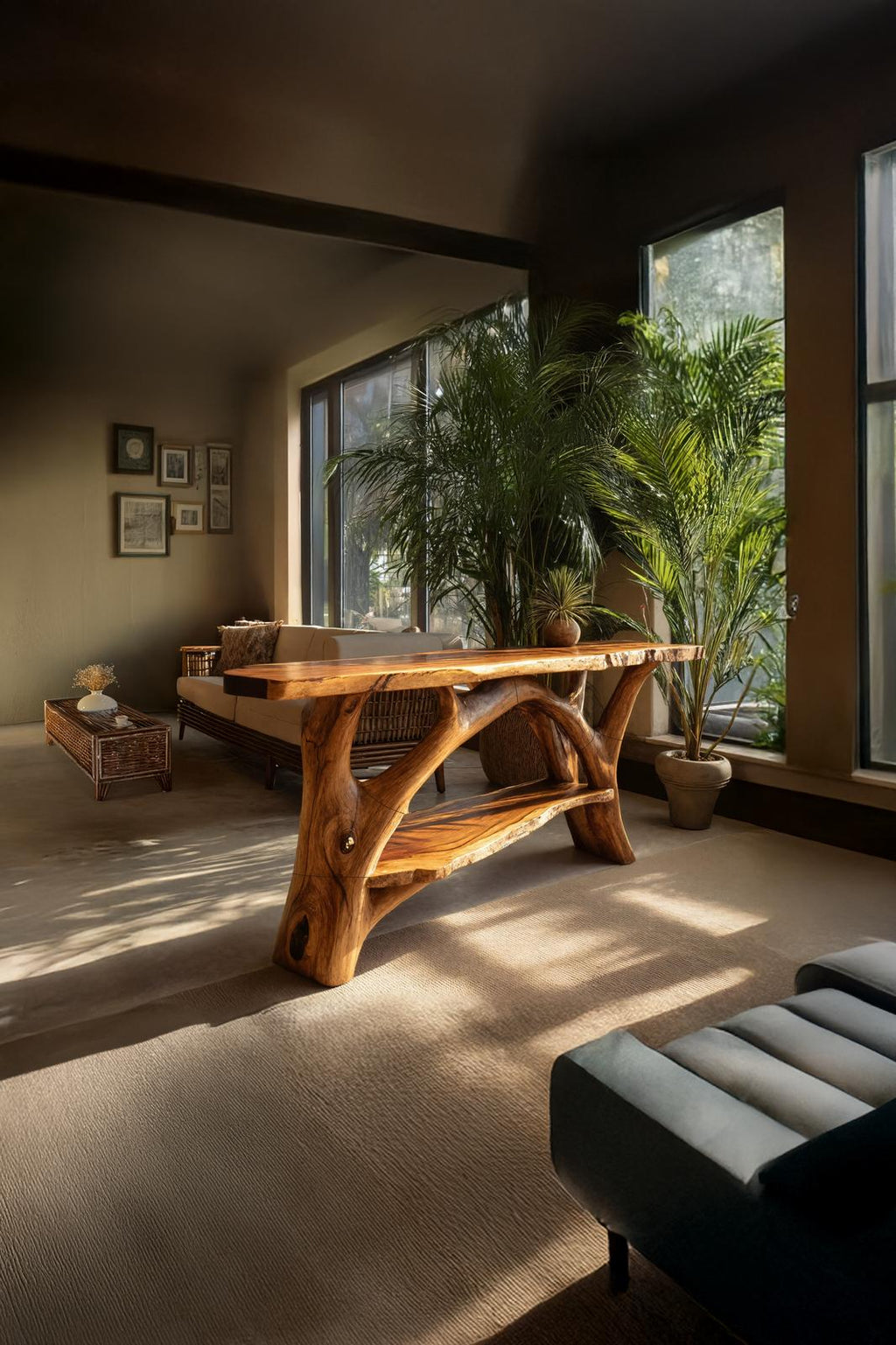 Mid Century Wooden Live Edge Console Table For Entryway Design