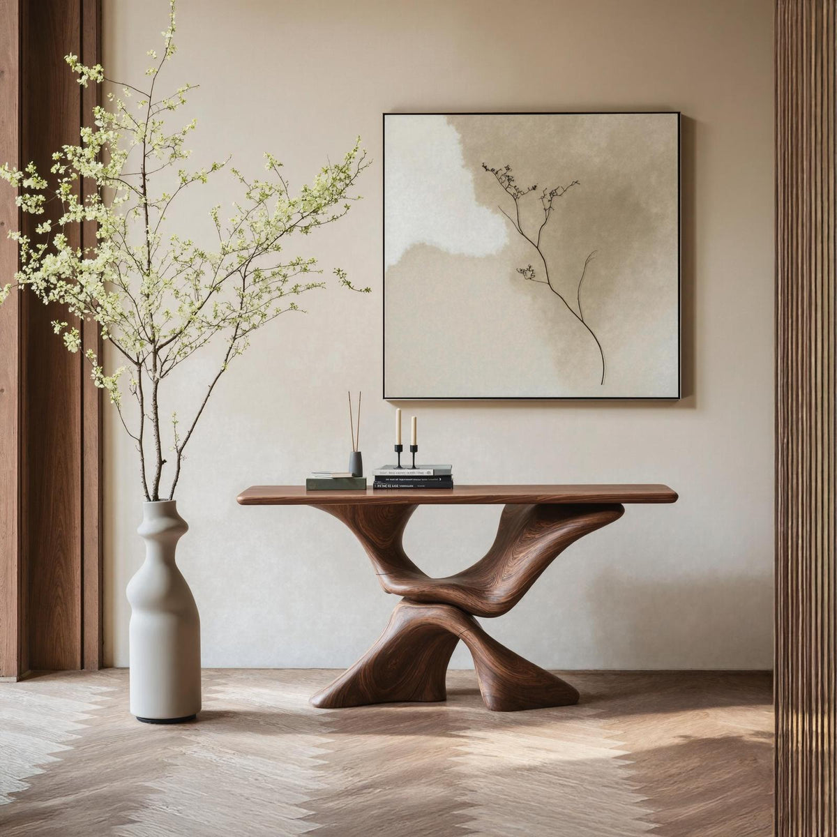 Mid Century Live Edge Console Table For Living Room