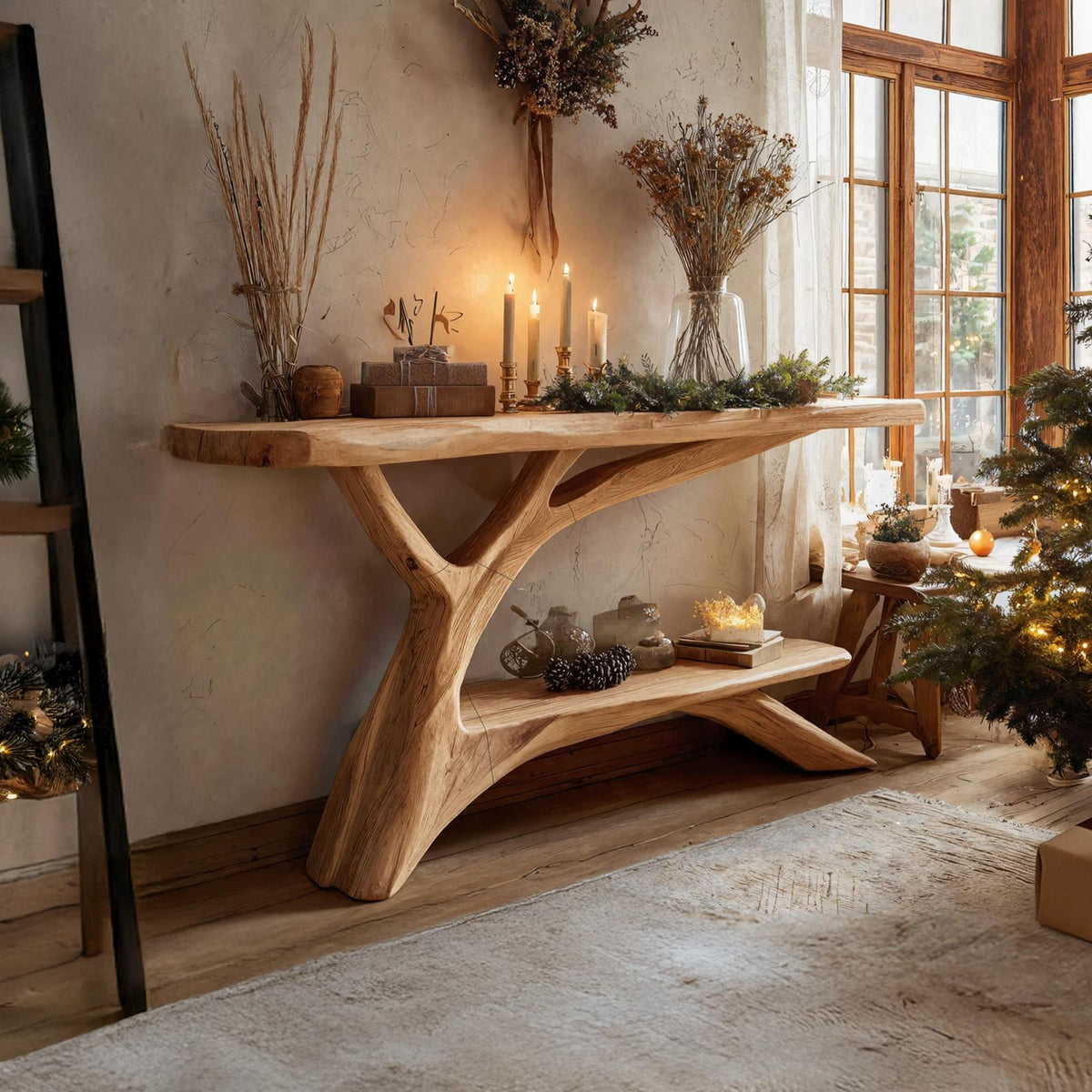 Mid-Century Wooden Console Table, Solid Wood Entryway Foyer Table, Retro Sofa Side display Table
