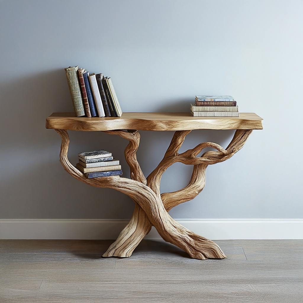 Rustic Console Table Handcrafted Solid Wood Decor Home Gift