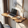 Rustic Wooden Floating Table For Warm Bedroom Atmosphere