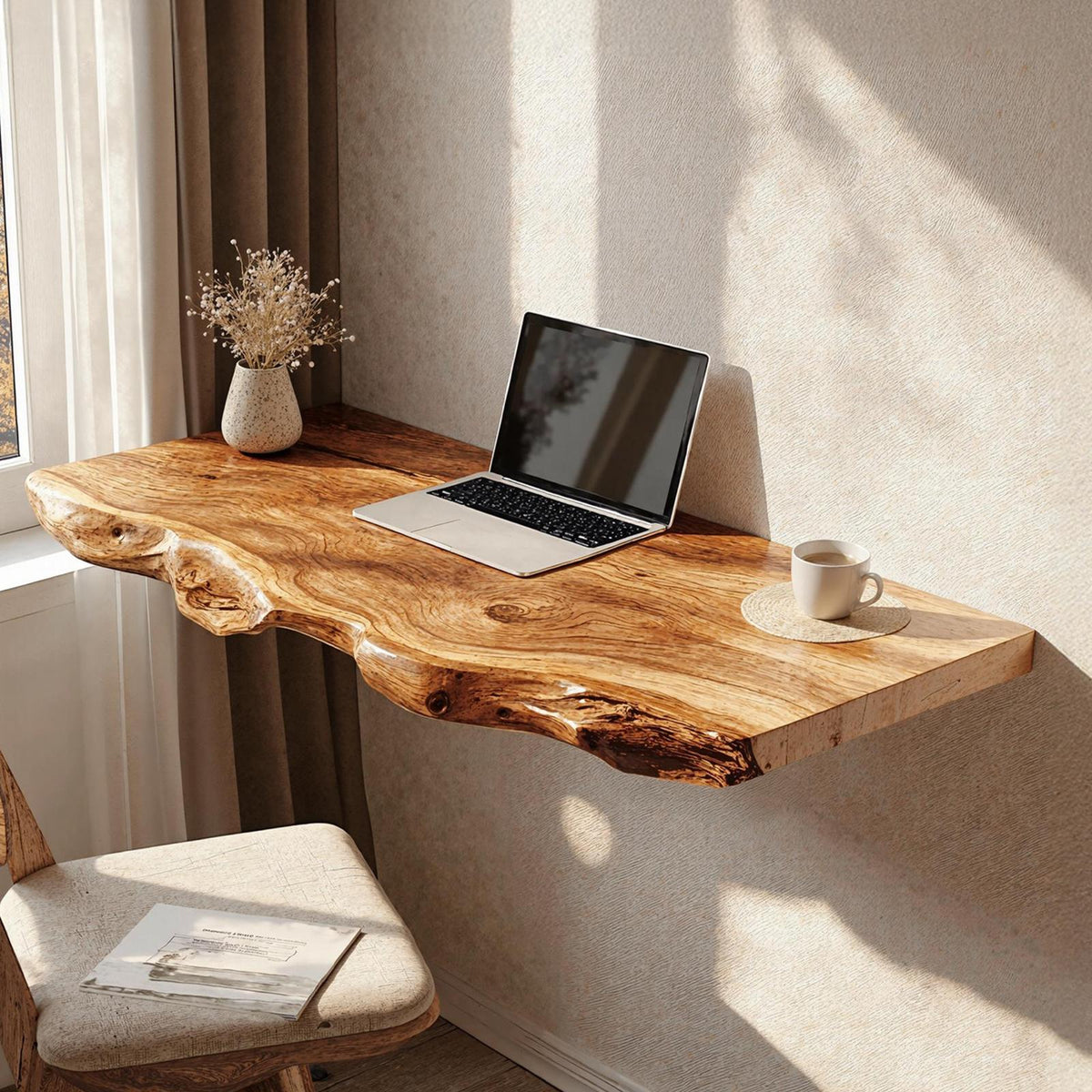 Rustic Wooden Floating Table For Comfort Oriented Bedroom Design