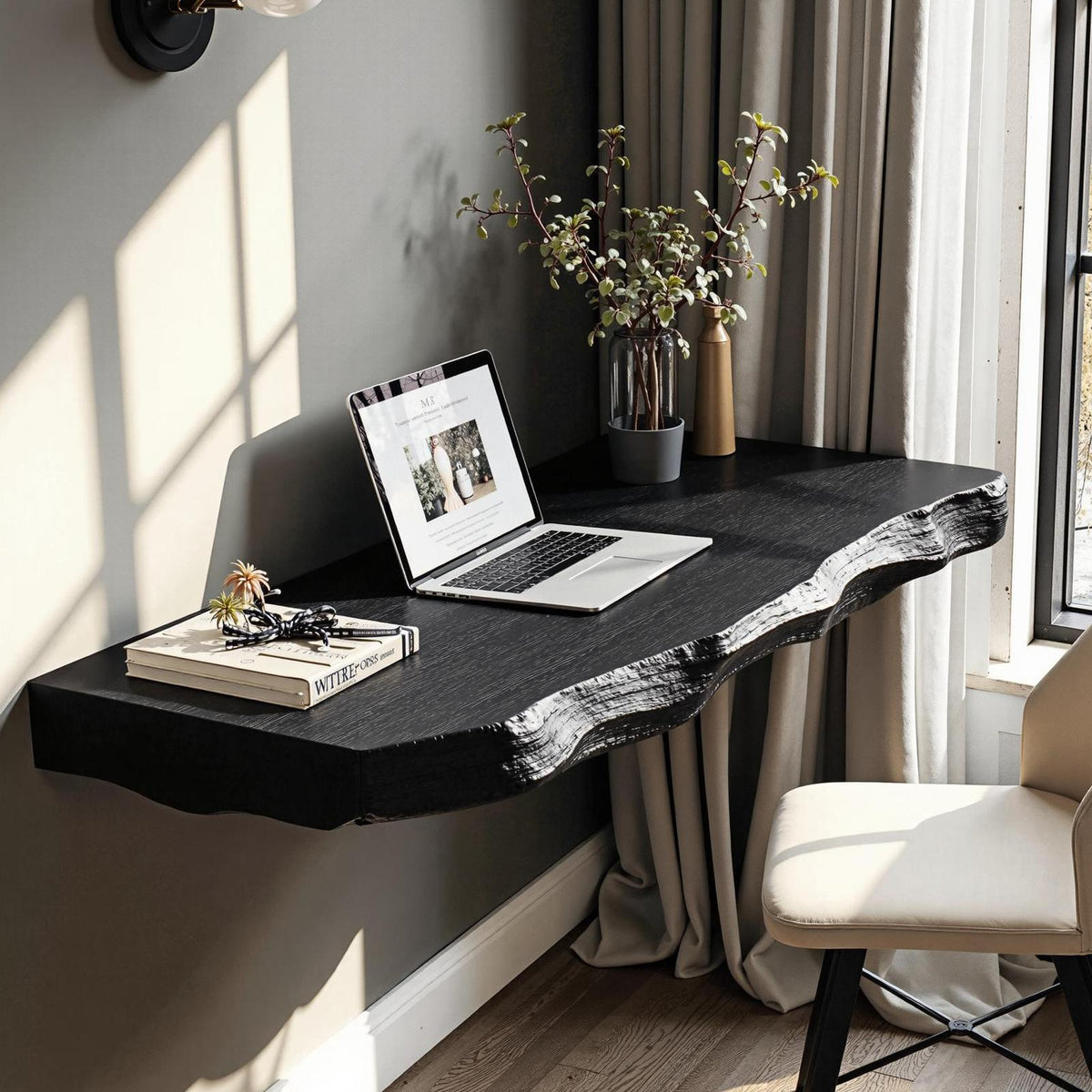 Mid Century Solid Wood Floating Desk For Furniture Decoration