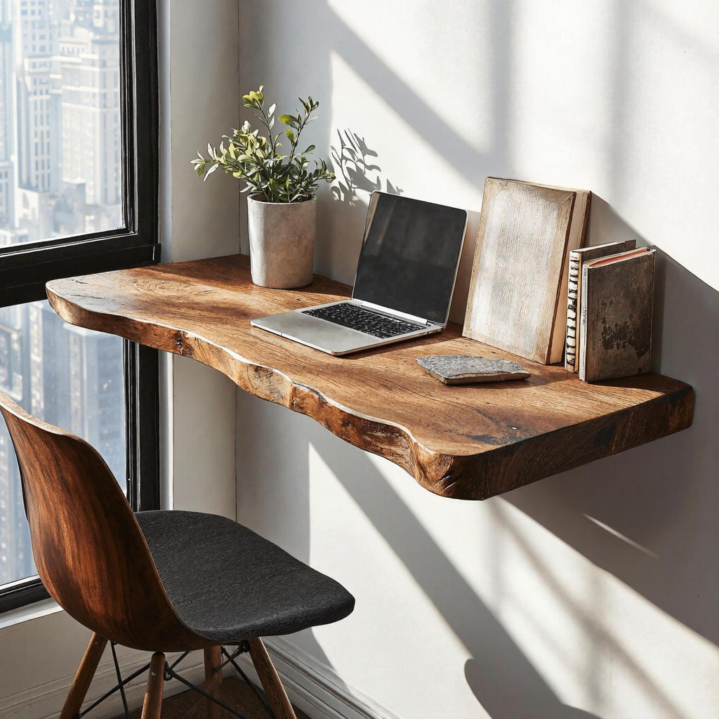 Rustic Solid Wood Floating Table, Wall-Mounted Bedside Console & Space-Saving Study Desk for Home