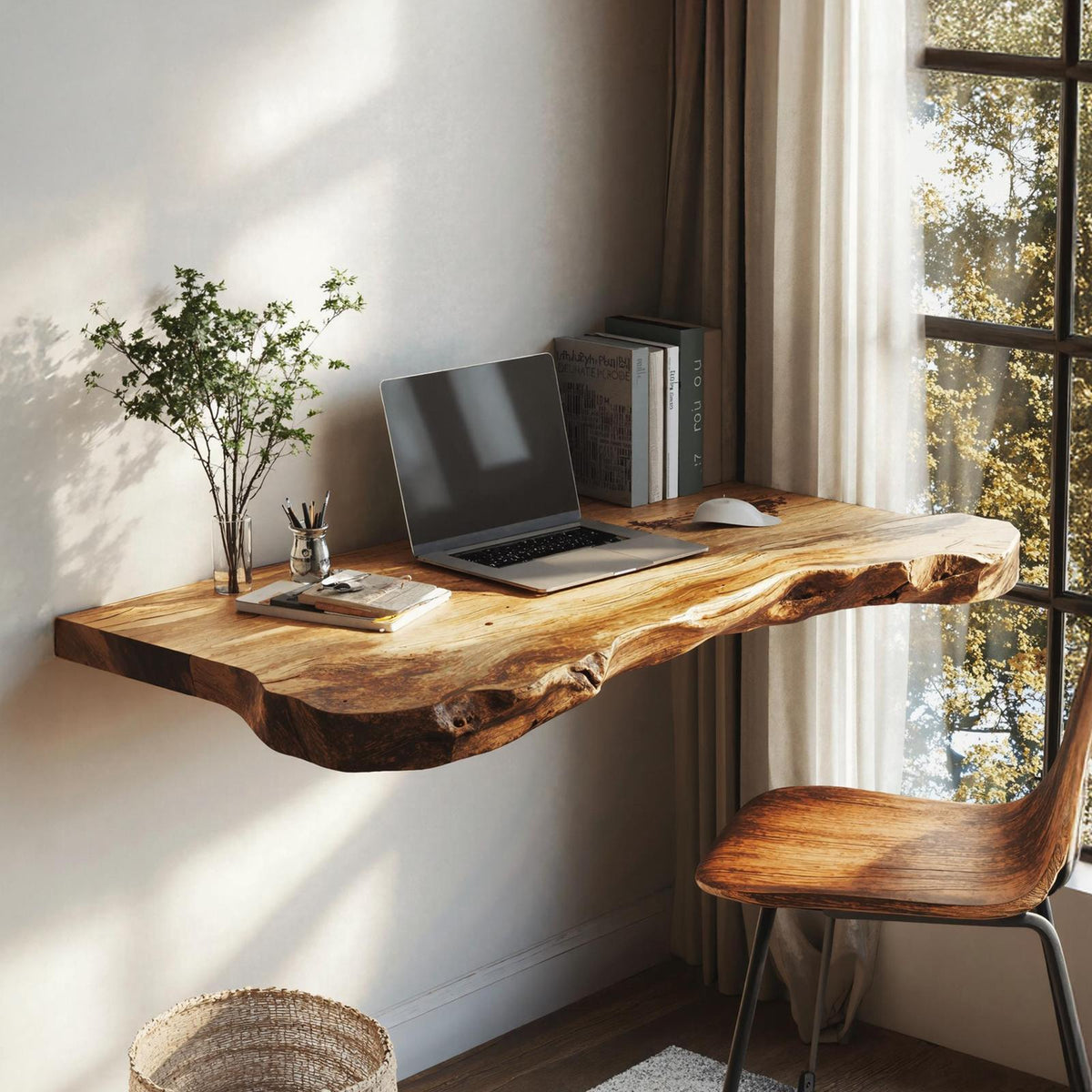 Mid Century Solid Wood Floating Desk For Productivity And Style