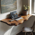 Mid-Century Solid Wood Floating Desk, Retro Wall-Mounted Computer Console Table for Home Office