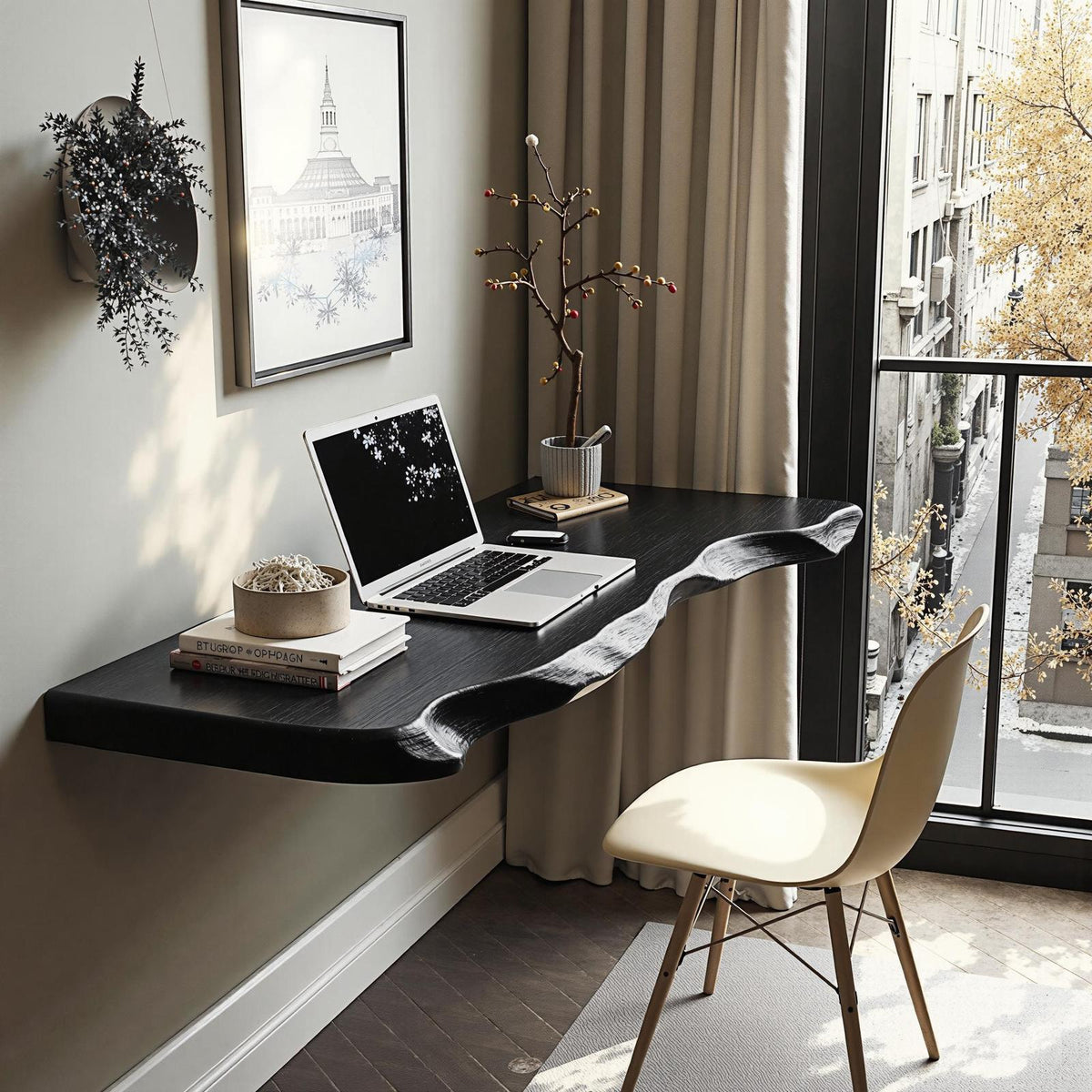 Vintage Solid Wood Floating Table, Wall-Mounted Bedside Console Desk for Decorative Home Styling