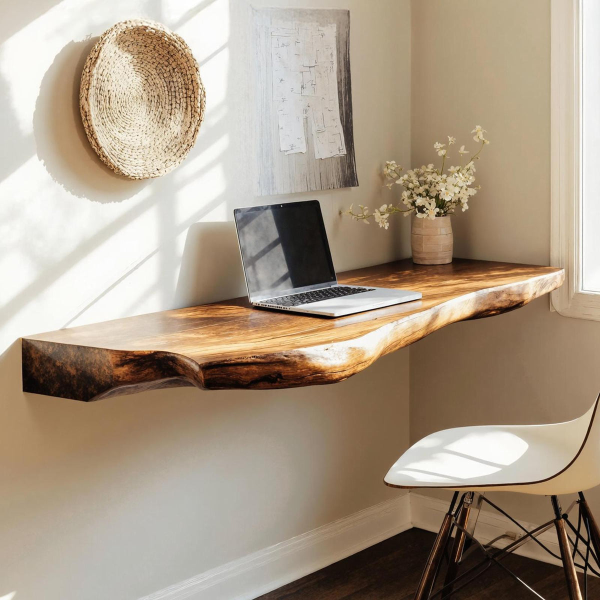 Rustic Wooden Floating Table For Beautiful Bedroom Setup